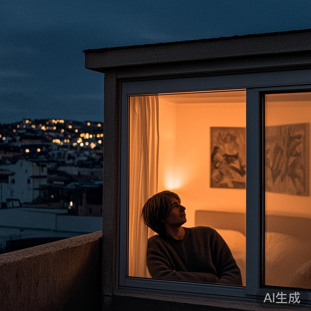 窗外是城市的夜晚，屋内是熟悉的画面和温暖的灯光