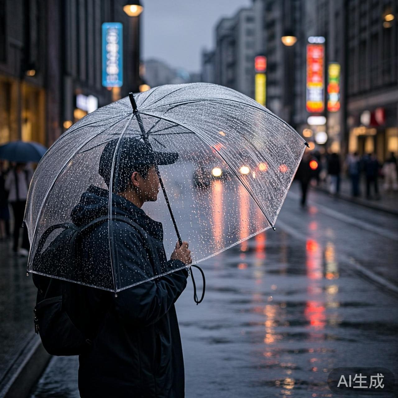 在雨中撑伞独行