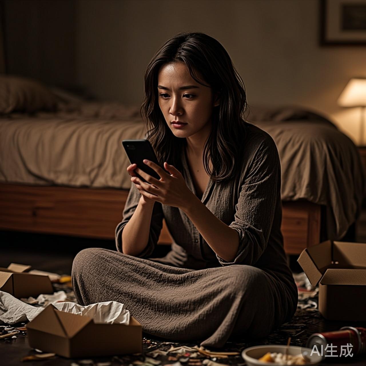 独处在狼藉的房间