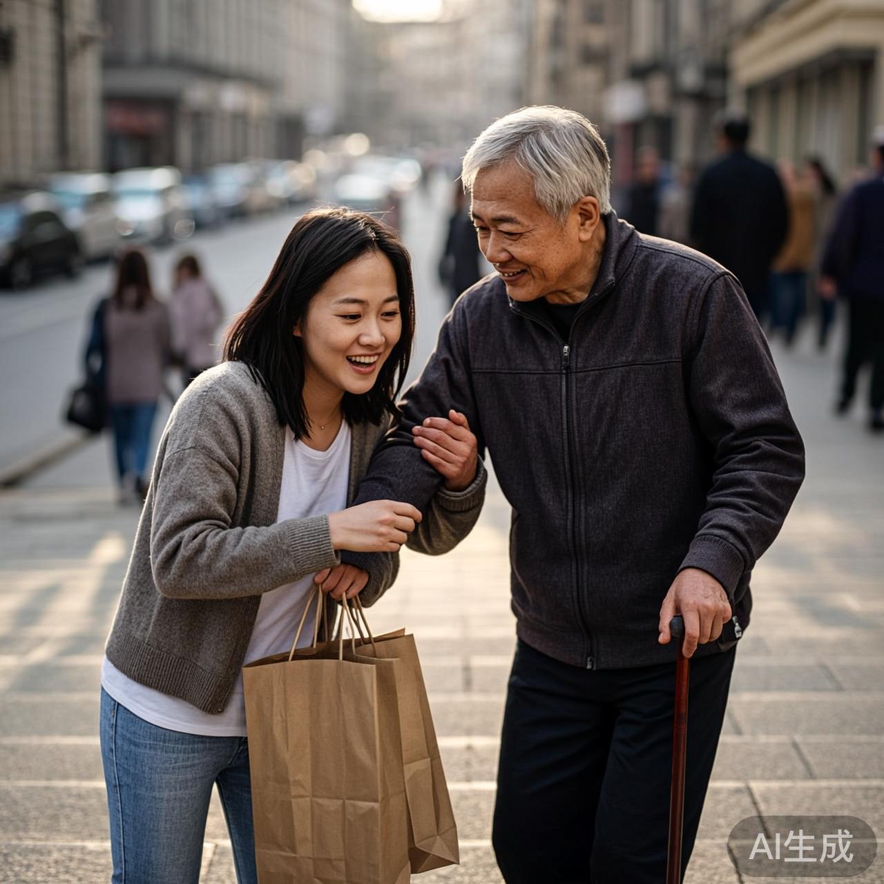 陌生人帮老人提重物