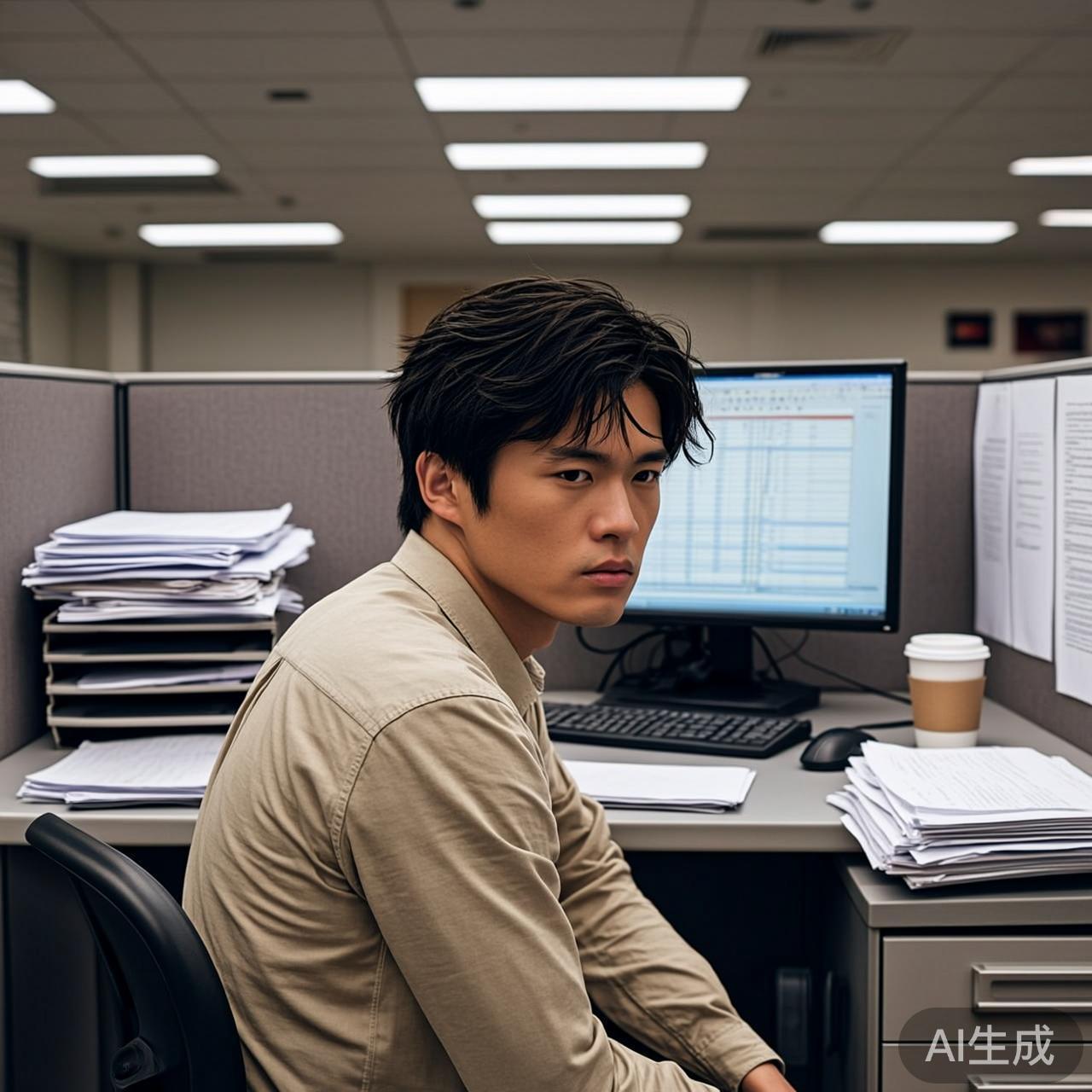 成年人独自坐在办公室隔间