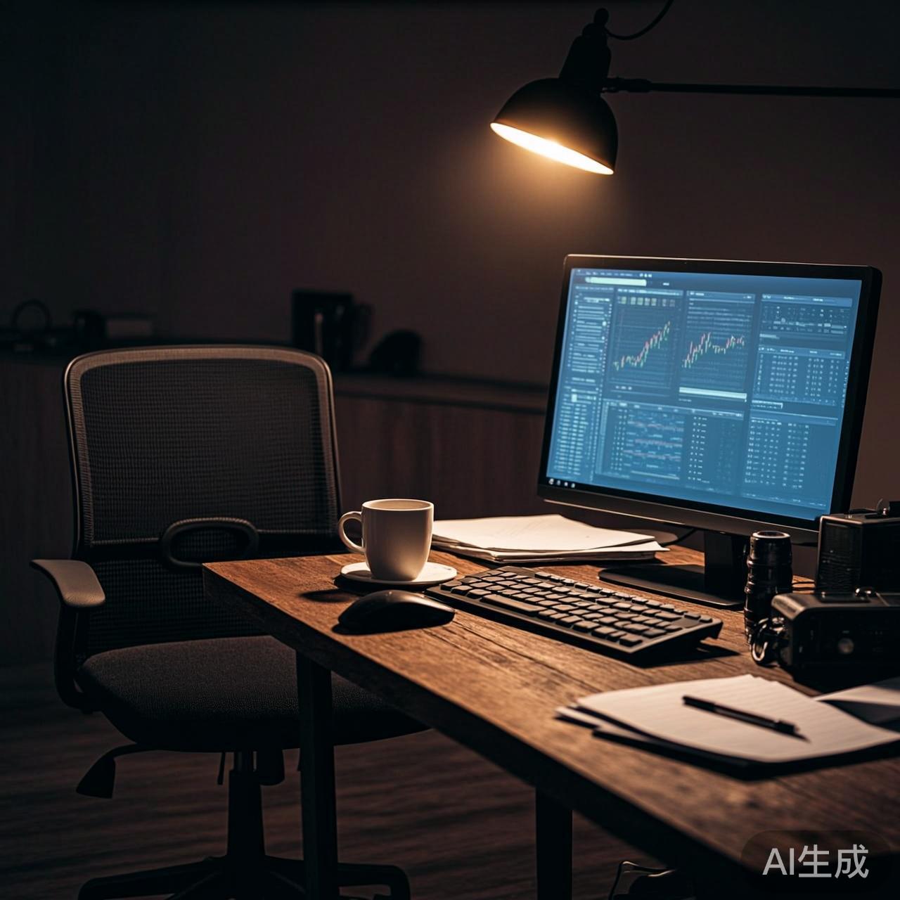 深夜独亮的电脑屏幕旁一杯凉透的咖啡