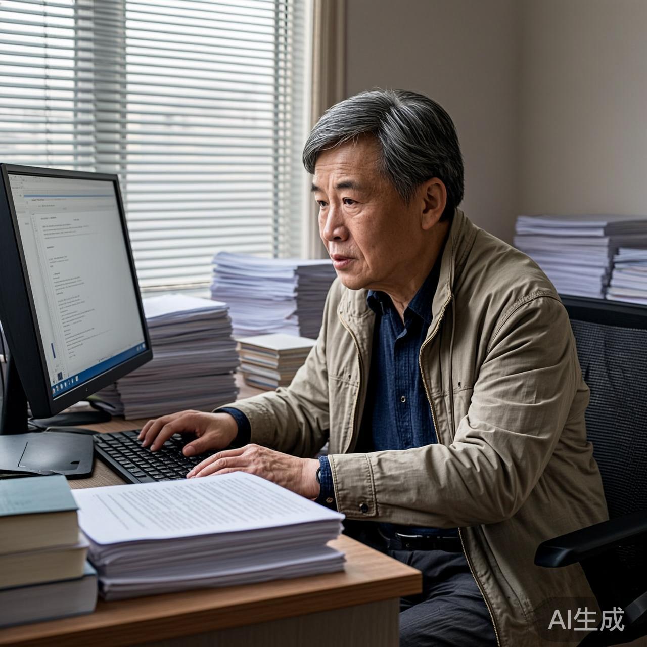 教授在办公室查看AI检测结果