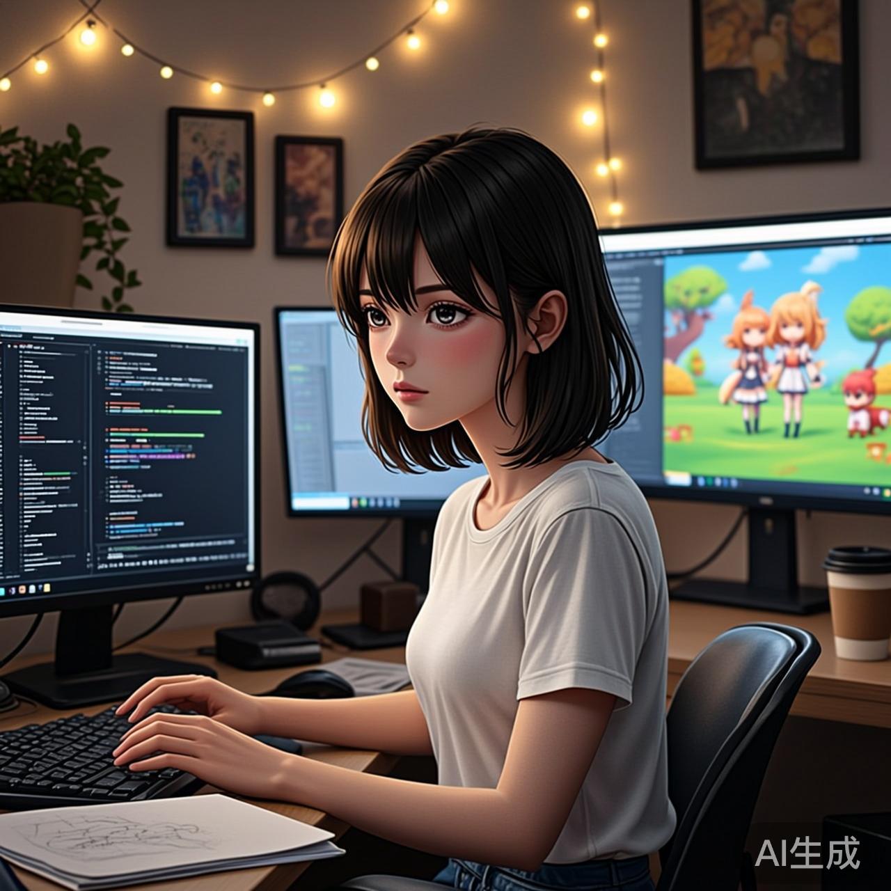 独立开发者在深夜用AI工具制作游戏