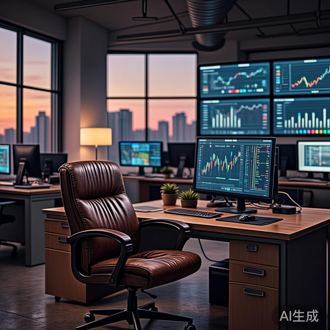 空无一人的总监座位,屏幕上AI仪表盘无声运转