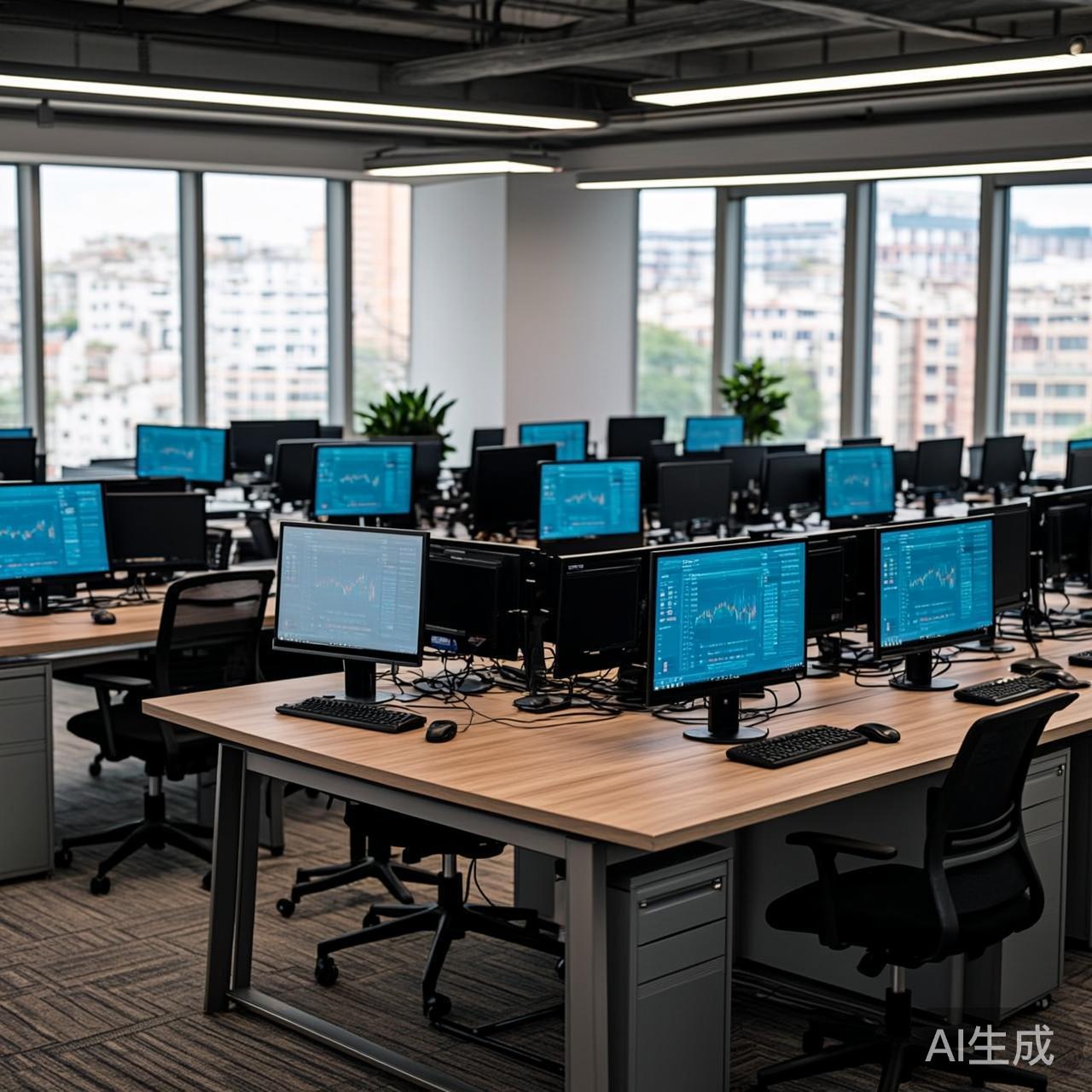 真实的办公室场景,空旷的中层经理工位,桌面上只有亮着的屏幕显示着AI管理仪表盘,自然光从窗户照进来,candid office photography