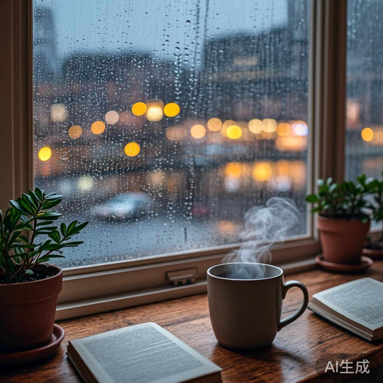 窗外下雨的温馨夜晚