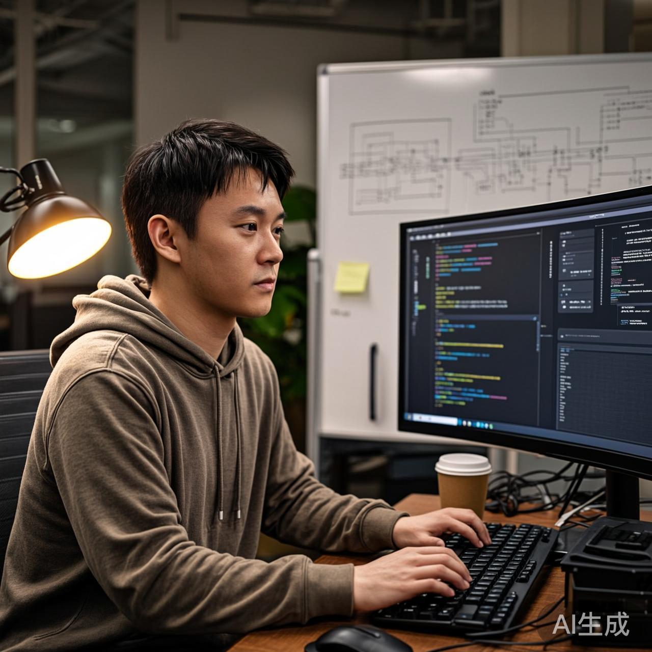 程序员在工位调试AI模型