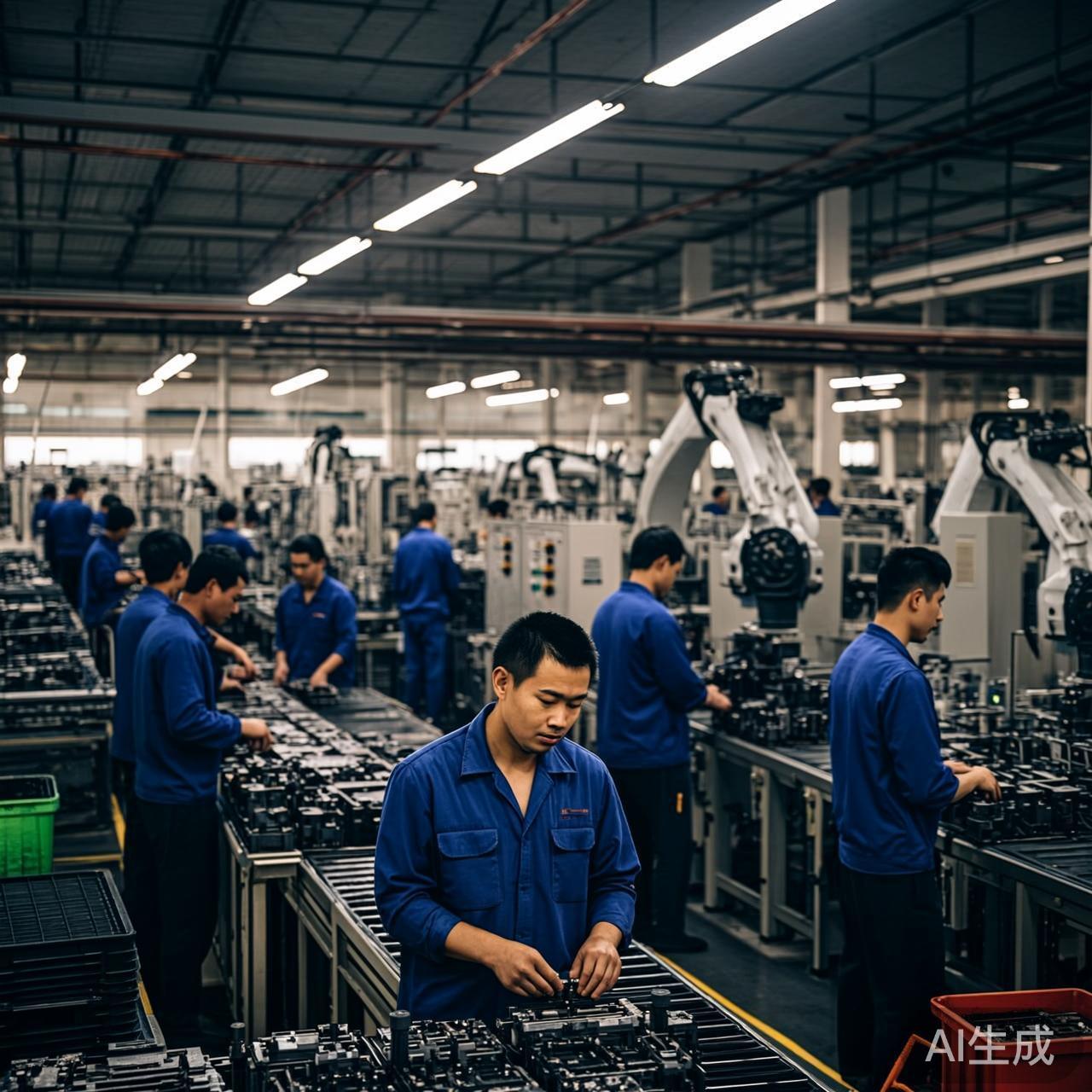 汽车零部件工厂流水线工人正在加班