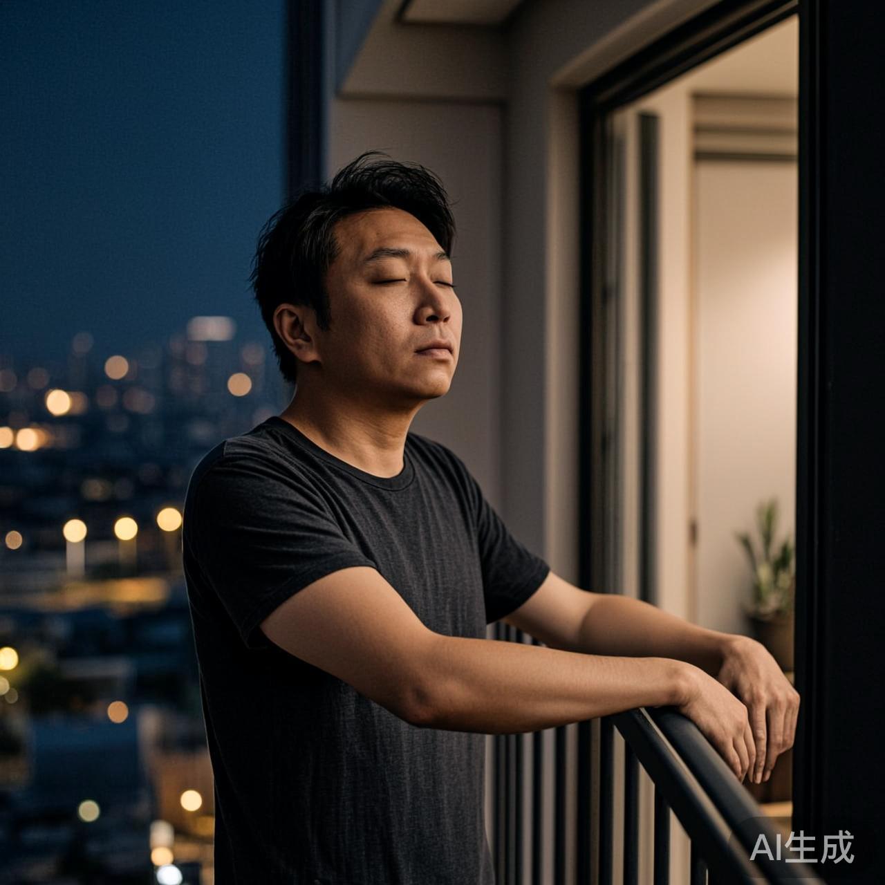 阳台上的夜晚深呼吸