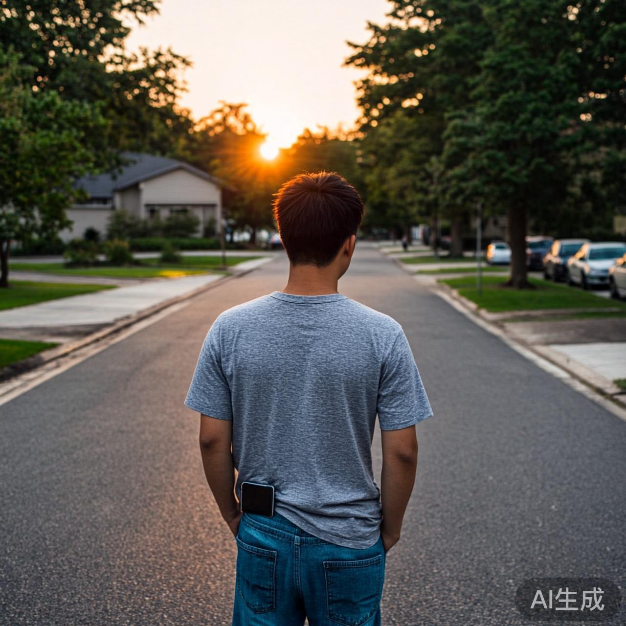 黄昏的街道，一个人不再盯着手机