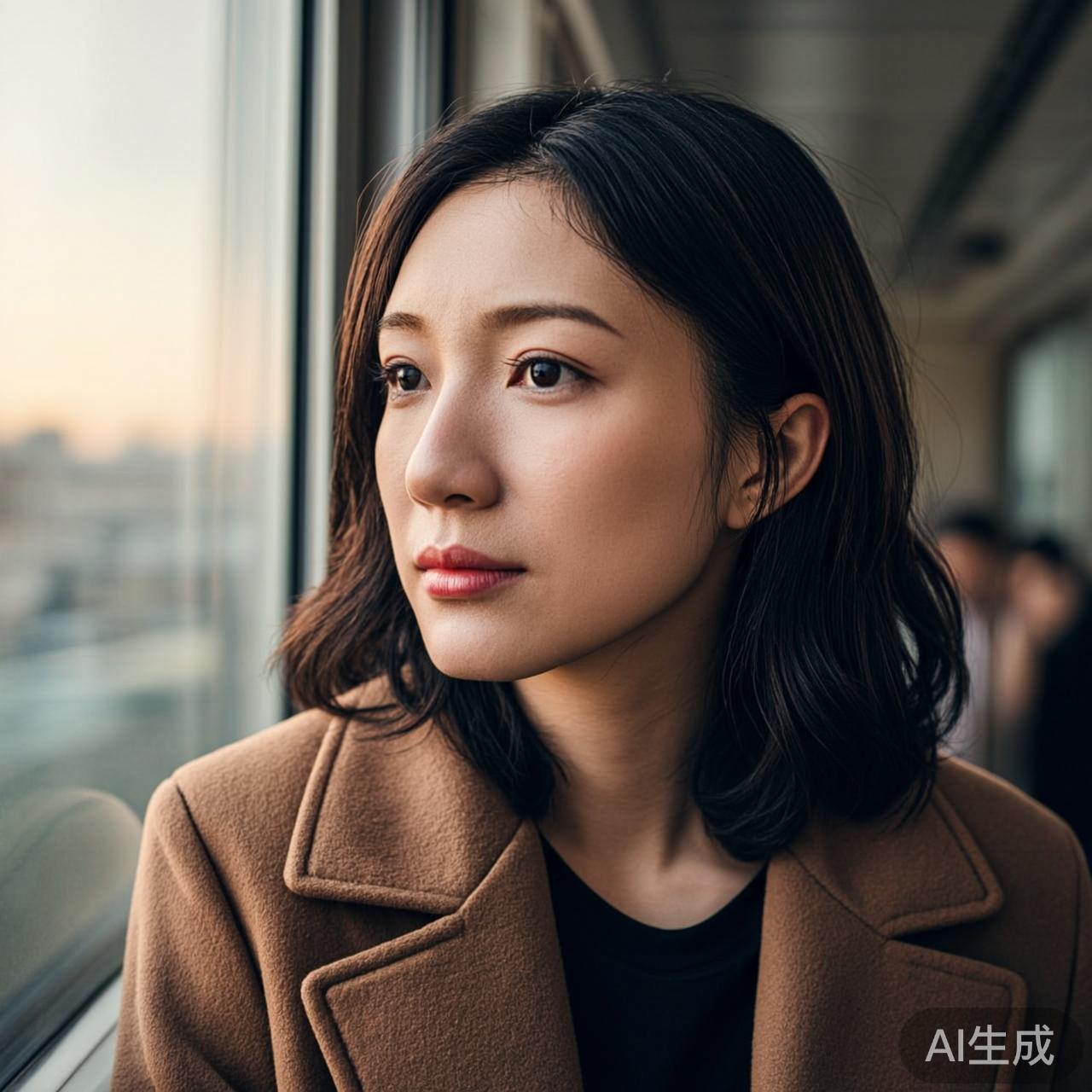 在地铁上看着窗外的人
